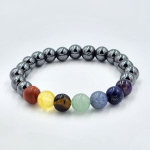 Handmade Chakra Beaded Stretch Bracelet Hematite Jasper Citrine Tiger Eye